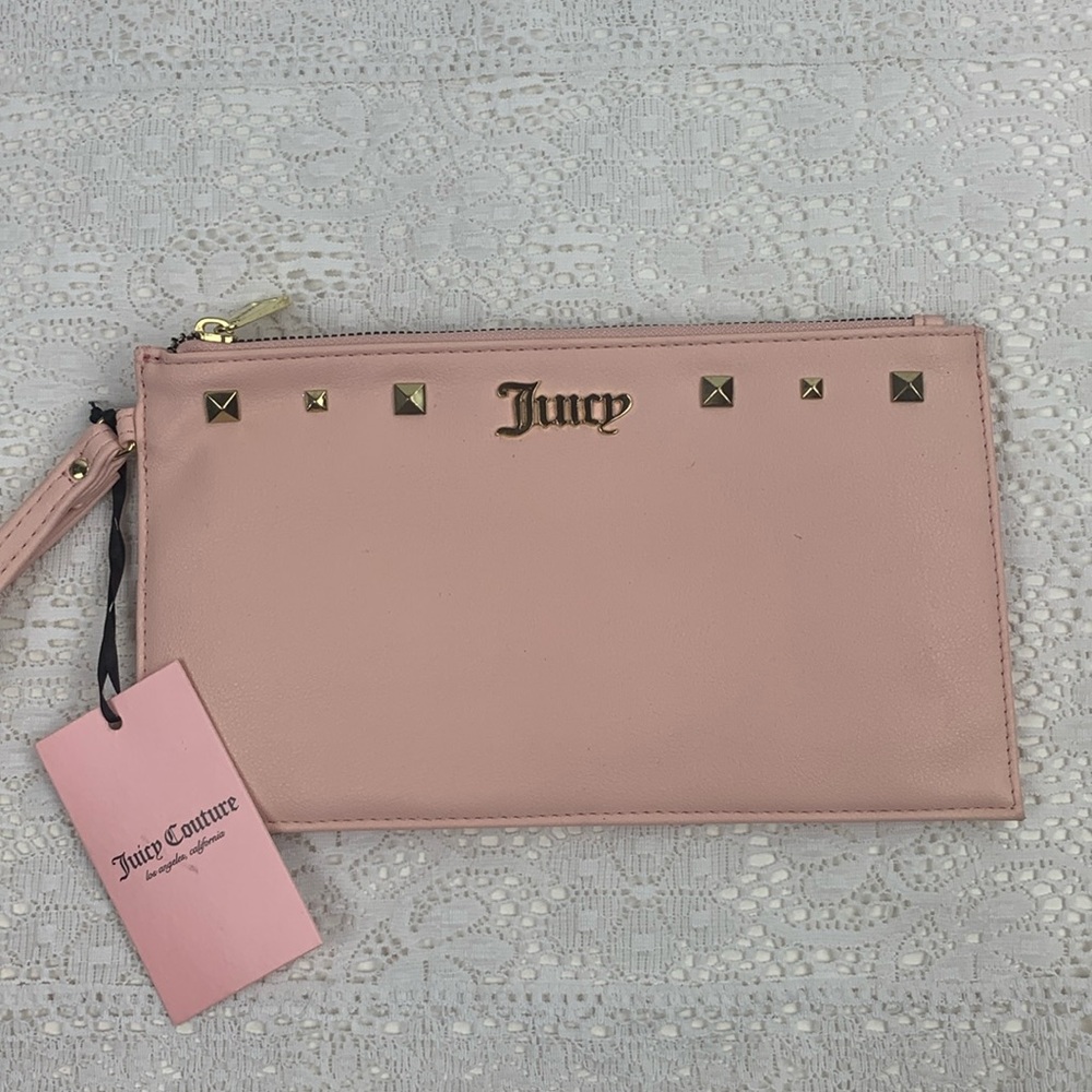 Juicy Couture Macaroon All Out of Love Pink Wristlet Pouch Wallet Bag Gold NWT